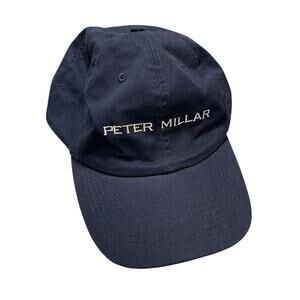 Peter Millar Baseball Cap Golf Hat Navy Blue White Sewn 100% Cotton Adjustable